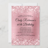 ピンク淡い色のグリッターとフォイル60誕生日 招待状 (正面)