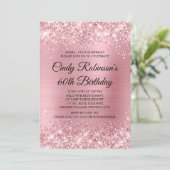 ピンク淡い色のグリッターとフォイル60誕生日 招待状 (スタンド正面)