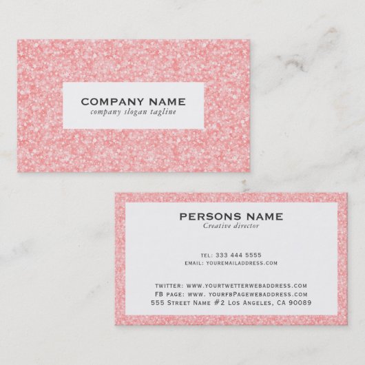 ピンク淡い色のグリッターテクスチャプリント 名刺 (正面/裏面)
