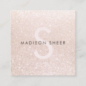 ピンク淡い色のグリッター美しいスタイリストモノグラム スクエア名刺 (正面)