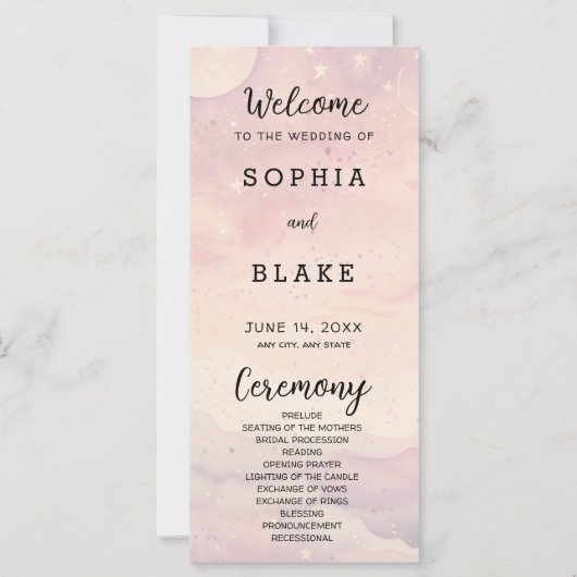 ピンク淡い色のシナ結婚式 プログラム (正面)