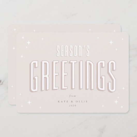 ピンク淡い色のシーズンズグリーティングレトロスターズフラット シーズンカード (正面/裏面)