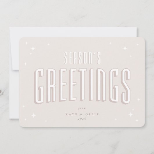ピンク淡い色のシーズンズグリーティングレトロスターズフラット シーズンカード (正面)