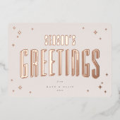 ピンク淡い色のシーズンズグリーティングレトロスターズフラット 箔シーズンカード (正面)