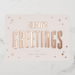 ピンク淡い色のシーズンズグリーティングレトロスターズフラット 箔シーズンカード