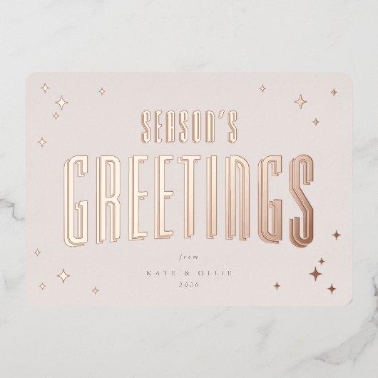 ピンク淡い色のシーズンズグリーティングレトロスターズフラット 箔シーズンカード (正面)