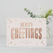 ピンク淡い色のシーズンズグリーティングレトロスターズフラット 箔シーズンカード (立ち正面)