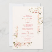 ピンク淡い色のソフトライトピーチ花フローラ結婚ズ 招待状 (正面)