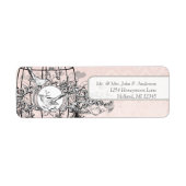 ピンク淡い色のダマスクミュージカルヴィンテージ鳥かご ラベル (正面)