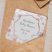 ピンク淡い色のドットメッセージカード、ベビーガールシャワーシール スクエアシール