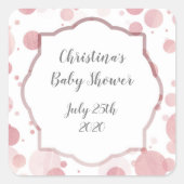 ピンク淡い色のドットメッセージカード、ベビーガールシャワーシール スクエアシール (正面)