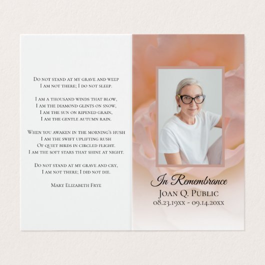 ピンク淡い色のバラ花葬祭記念祈りの言葉 名刺 (外部フラット)