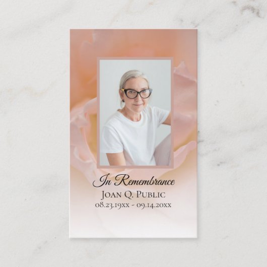 ピンク淡い色のバラ花葬祭記念祈りの言葉 名刺 (正面)