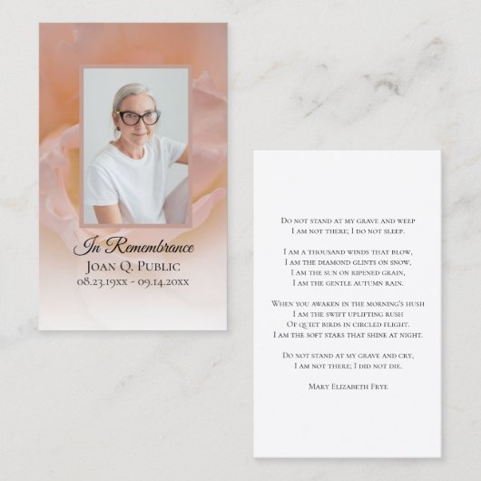 ピンク淡い色のバラ花葬祭記念祈りの言葉 名刺 (正面/裏面)