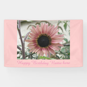 ピンク淡い色のヒマワリパーソナライズされた誕生日 横断幕