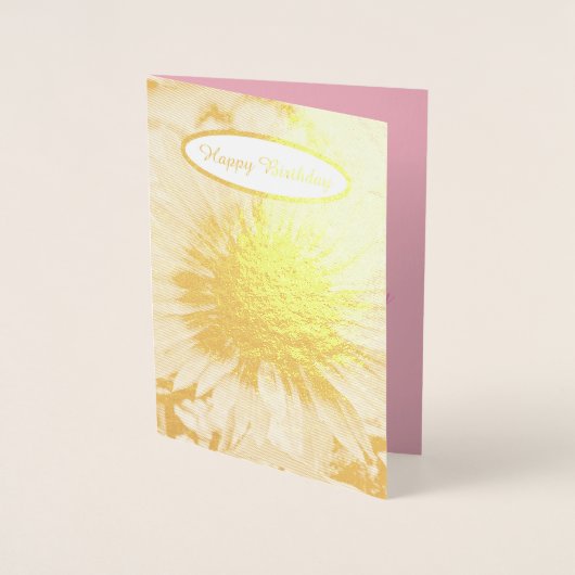 ピンク淡い色のヒマワリパーソナライズされた誕生日 箔カード (正面)