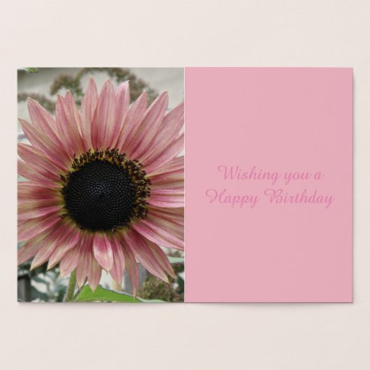ピンク淡い色のヒマワリパーソナライズされた誕生日 箔カード (内部)