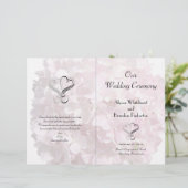 ピンク淡い色のフローラハート折り畳み結婚式 プログラム (スタンド正面)
