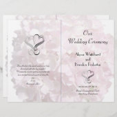 ピンク淡い色のフローラハート折り畳み結婚式 プログラム (正面/裏面)