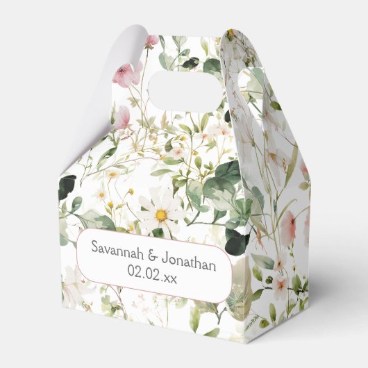 ピンク淡い色のフローラ結婚式の引き出物 フェイバーボックス (正面サイド)