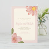 ピンク淡い色のフローラ結婚式招待状 招待状 (スタンド正面)