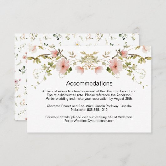 ピンク淡い色のフローラ野結婚花囲い エンクロージャーカード (正面/裏面)