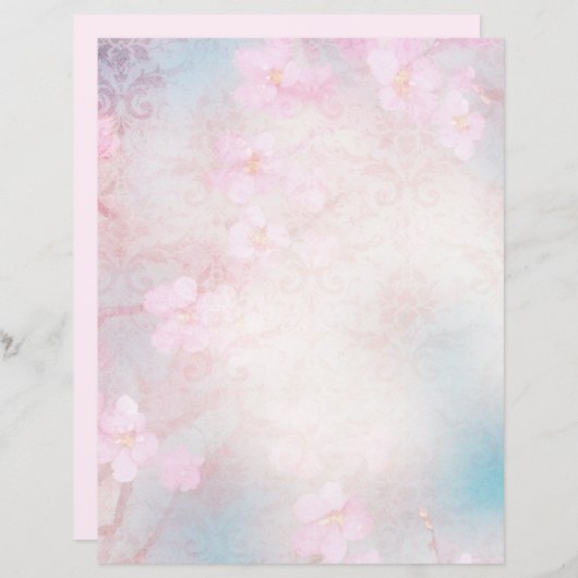 ピンク淡い色のフローラ&ダマスクレープブックエフェメラ (正面/裏面)