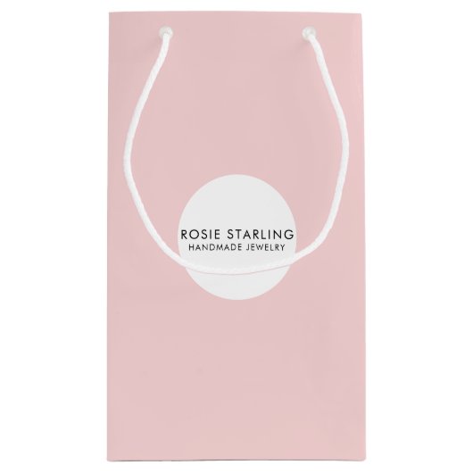 ピンク淡い色のブティックジュエリーブランドビジネスロゴ スモールペーパーバッグ (裏面)