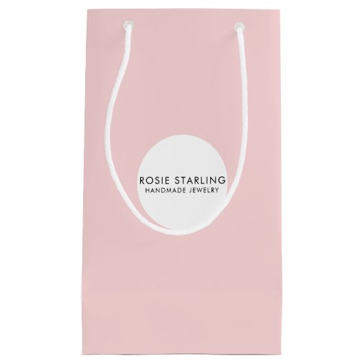 ピンク淡い色のブティックジュエリーブランドビジネスロゴ スモールペーパーバッグ (正面)