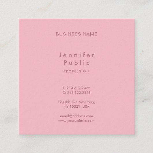 ピンク淡い色のプロフェッショナル手書きテンプレートモダン スクエア名刺 (裏面)