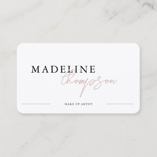 ピンク淡い色のベージュ書道スクリプトQRコード 名刺 (正面)