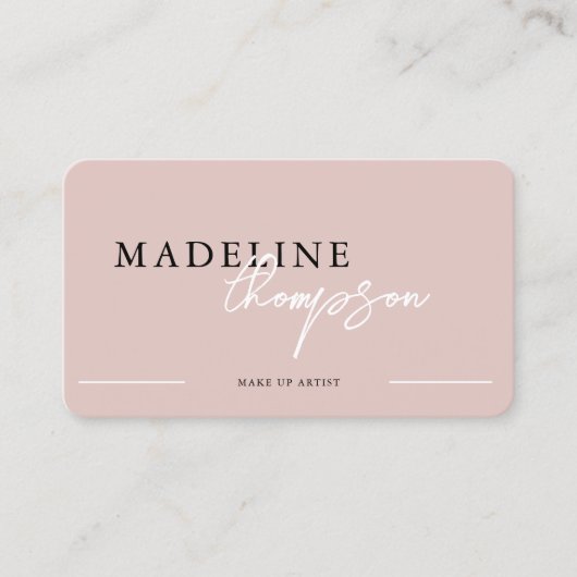 ピンク淡い色のベージュ書道スクリプトQRコード 名刺 (正面)