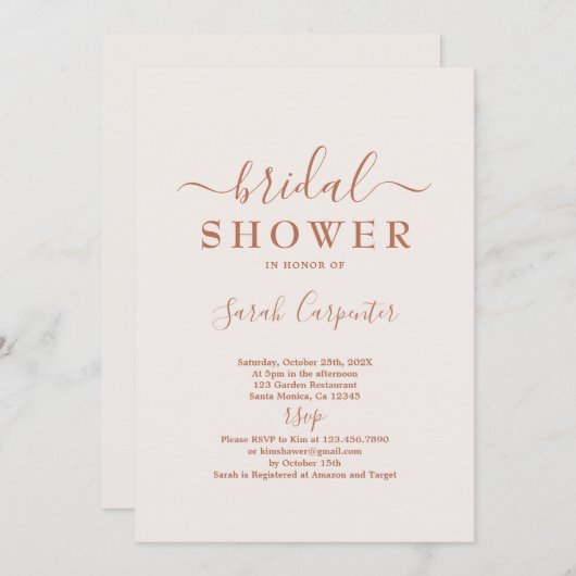 ピンク淡い色のボホブミニマルライダルシャワー招待状 招待状 (正面/裏面)