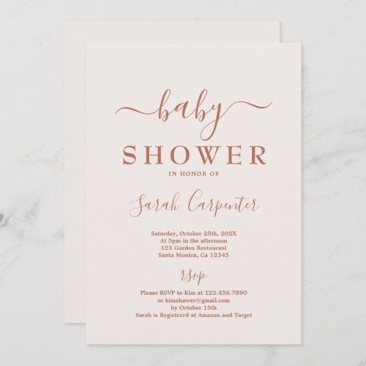 ピンク淡い色のボホミニマルベビーシャワー招待状 招待状 (正面/裏面)