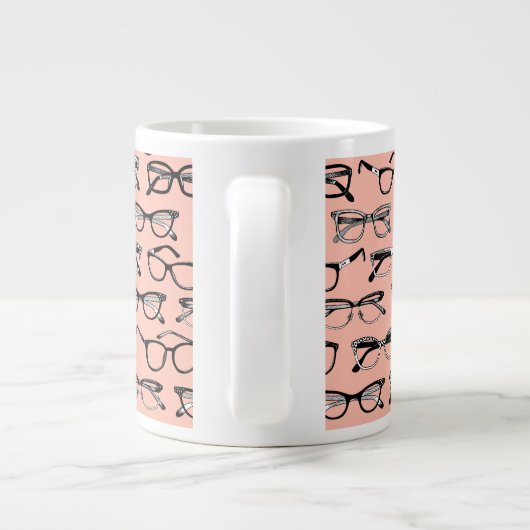 ピンク淡い色のメガネ、メガネ、アイウェア ジャンボコーヒーマグカップ (裏面)