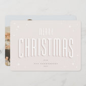 ピンク淡い色のメリークリスマスレトロスターズフラットフォト シーズンカード (正面/裏面)
