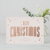 ピンク淡い色のメリークリスマスレトロスターズフラット 箔シーズンカード (立ち正面)