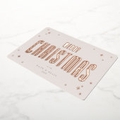 ピンク淡い色のメリークリスマスレトロスターズフラット 箔シーズンカード (回転した状態)