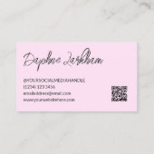 ピンク淡い色のライン写真シグネチャースクリプトQRコード 名刺 (裏面)