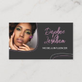 ピンク淡い色のライン写真シグネチャースクリプトQRコード 名刺 (正面)