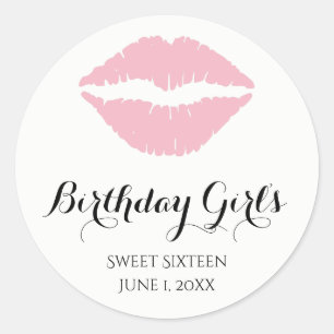 ピンク淡い色のリップスティックSweet sixteen誕生日パーティー ラウンドシール