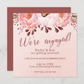 ピンク淡い色のルビーフローラ婚約パーティ招待状 (正面/裏面)