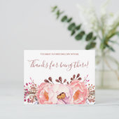 ピンク淡い色のルビーフローラ結婚の感謝はがき ポストカード (スタンド正面)