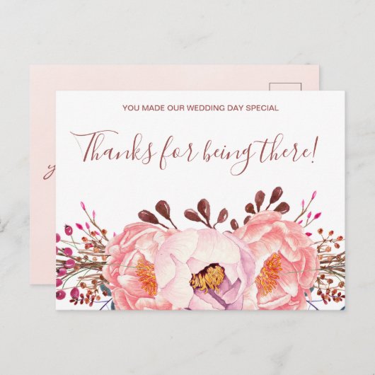 ピンク淡い色のルビーフローラ結婚の感謝はがき ポストカード (正面/裏面)