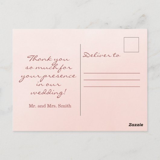 ピンク淡い色のルビーフローラ結婚の感謝はがき ポストカード (裏面)