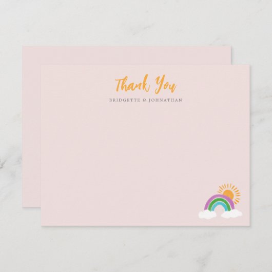 ピンク淡い色のレインボーかわいらしサンシャインありがとうご注意 出欠カード (正面/裏面)