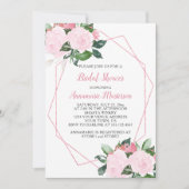 ピンク淡い色のローズグリーナリージオメトリックブライダルシャワー 招待状 (正面)