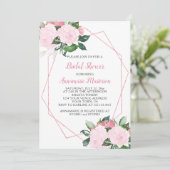 ピンク淡い色のローズグリーナリージオメトリックブライダルシャワー 招待状 (スタンド正面)