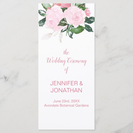 ピンク淡い色のローズグリーンリー結婚式 プログラム (正面)