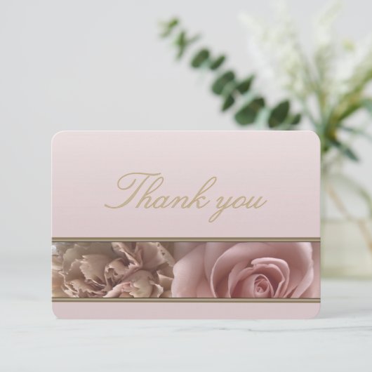 ピンク淡い色のローズフローラサンキューカード 出欠カード (スタンド正面)